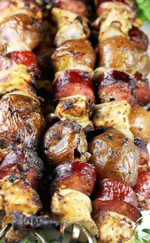Smoked-sausage-chicken-potato-kabobs