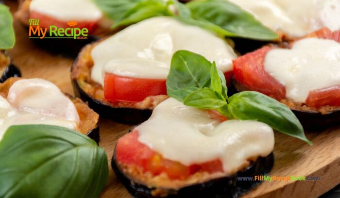 Grilled Caprese Eggplant Steak recipe idea for a healthy meal. An easy side dish or vegetarian dinner, topped with cheese, tomato and spices.