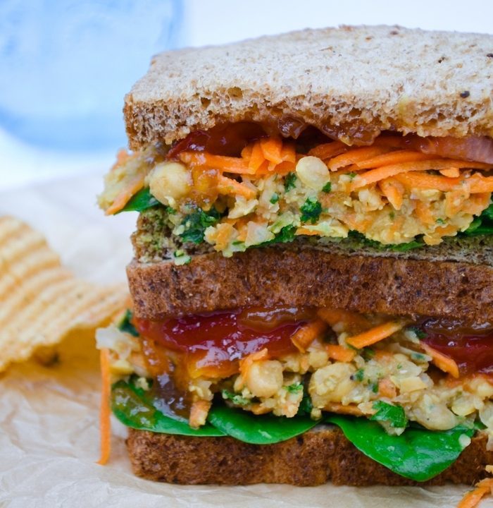 A spicy chickpea and carrot sandwich filler whizzed up in seconds for a really satisfying lunchtime sandwich.