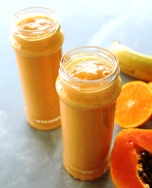 THIS IS A DAIRY FREE, FRUIT AND PROTEIN PACKED VEGAN BREAKFAST SMOOTHIE THAT IS SO ADAPTABLE TO WHATEVER FRESH FRUIT OR NUT BUTTER YOU HAVE ON HAND.