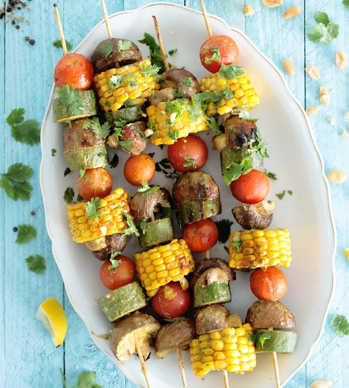 Peanut-cilantro-veggie-skewers