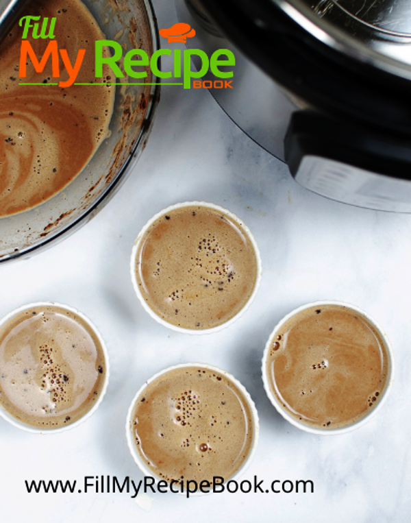 mixture poured in containers for the instant pot chocolate mousse