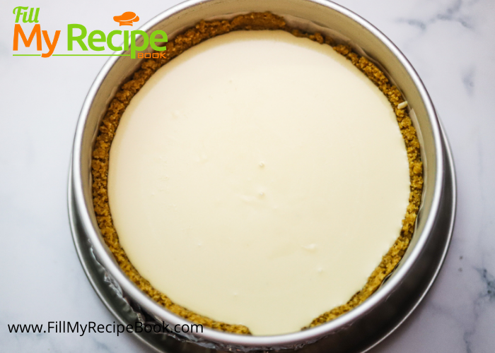 earl grey cheese cake mixture in baking pan, Amazing Earl Grey Cheesecake Recipe. An easy biscuit based, oven baked Cheesecake with earl grey black tea, and ricotta and cream.