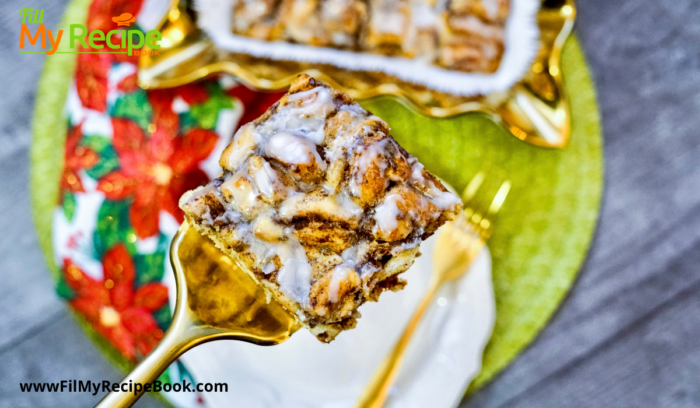 baked cinnamon breakfast casserole cut in squares