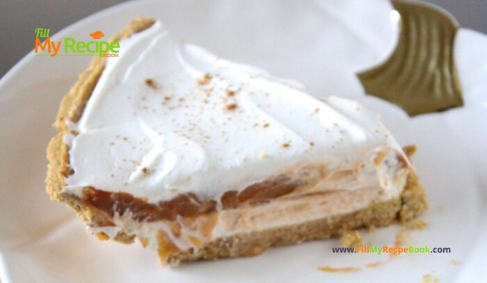 Easy No Bake Pumpkin Cheesecake tart recipe idea. Makes two with biscuit or cookie base for a thanksgiving dessert pie for family to enjoy.   