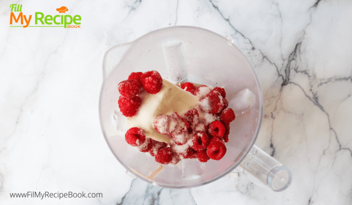 process of cheesecake with raspberries and cream cheese