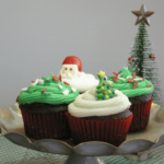 Easy Decorated Christmas Chocolate Cupcakes with buttercream frosting and some Christmas colors included for your decoration.