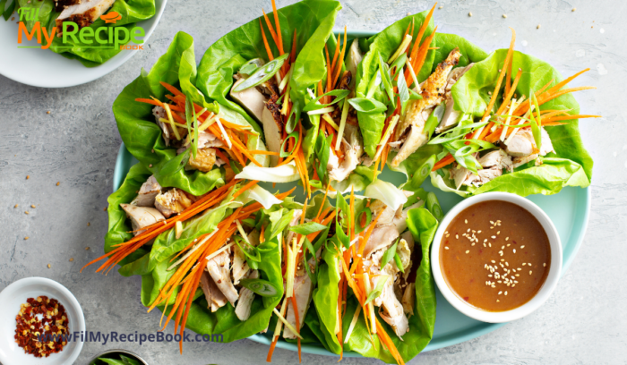 Healthy Asian Chicken Wrap recipe with a sweet and sour sauce-based gravy folded in a lettuce leaf topped with cashew nut for protein.

