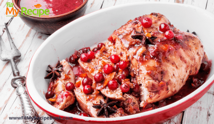 baked apple & cranberry stuffed chicken breasts with gravy
