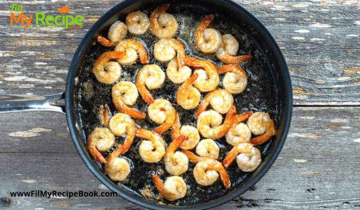 Sautéed Shrimp Scampi with Garlic recipe. Seafood shrimp sauté in butter with white wine and garlic and basil creamy sauce and lemon.