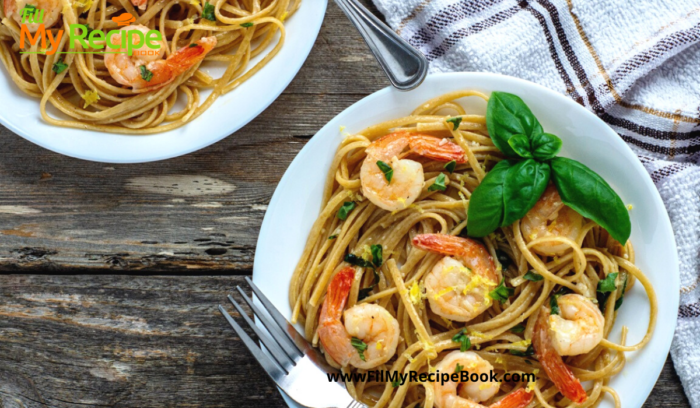 Sautéed Shrimp Scampi with Garlic recipe. Seafood shrimp sauté in butter with white wine and garlic and basil creamy sauce and lemon.