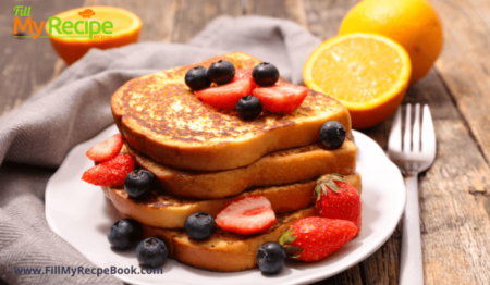 French Toast with Blueberries and Strawberries. A special occasion breakfast to be made adding berries and honey.