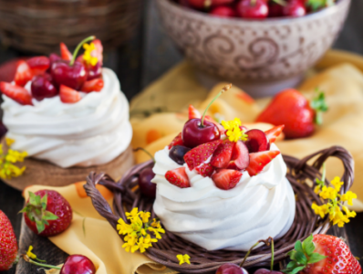 Mini Berry Pavlova Twirls recipe idea. An oven baked easy dessert for any occasion presented with fresh fruits and berries.