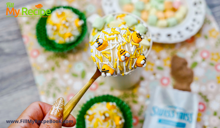 Hot Chocolate Marshmallow Bombs Drink recipe. A hot chocolate idea with small marshmallows and bumblebee candy in a bomb to melt in the cup.