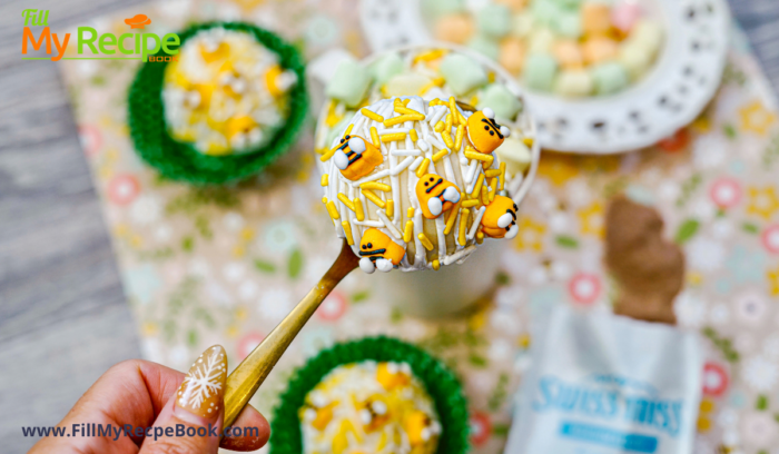 Hot Chocolate Marshmallow Bombs Drink recipe. A hot chocolate idea with small marshmallows and bumblebee candy in a bomb to melt in the cup.
