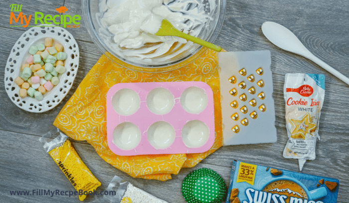 making the candy coated bombs in a silicone mold. Hot Chocolate Marshmallow Bombs Drink recipe. A hot chocolate idea with small marshmallows and bumblebee candy in a bomb to melt in the cup.