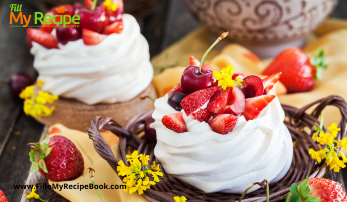 Mini Berry Pavlova Twirls recipe idea. An oven baked easy dessert for any occasion presented with fresh fruits and berries. 