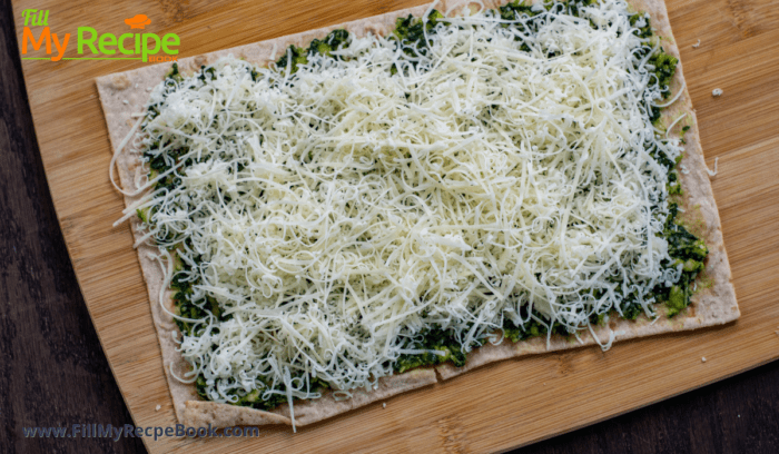 Quick and Easy Pesto Flatbread snack recipe. Healthy and tasty oven baked bread idea for appetizer or meal for a vegetarian or other.