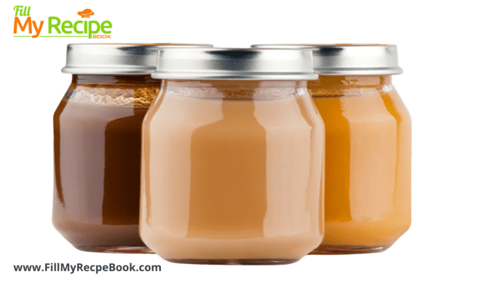 bottled pureed baby food for storage in a fridge.