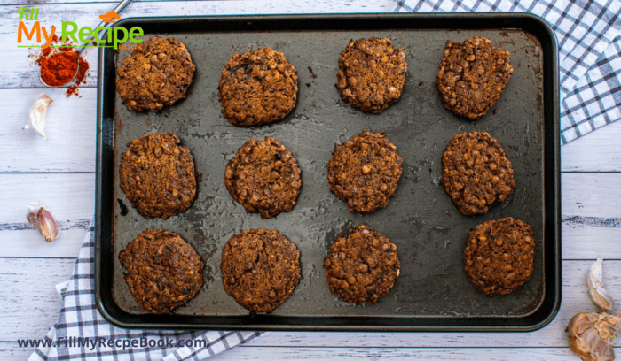 cooked lentil cakes on a pan