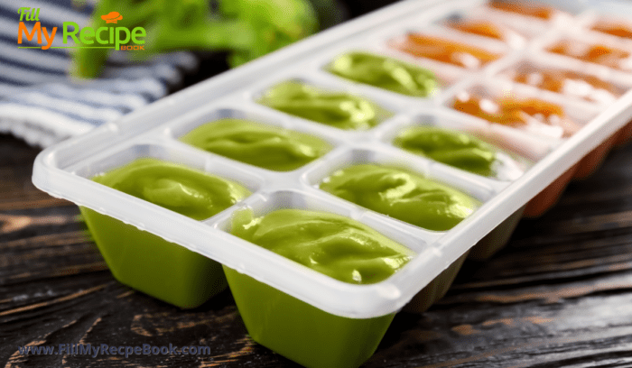 baby food stored in ice cub trays for freezing