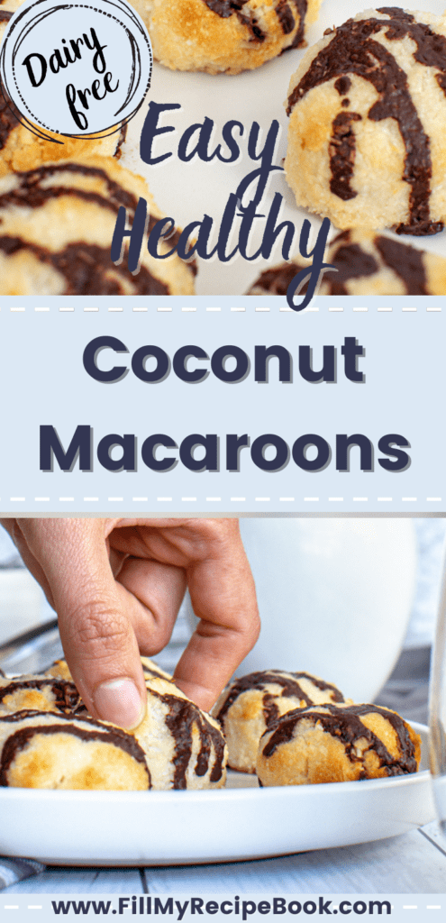 Easy Healthy Coconut Macaroons Recipe. Oven Baked with healthy coconut oil, dairy free, gluten free, diabetics friendly, chocolate coated.
