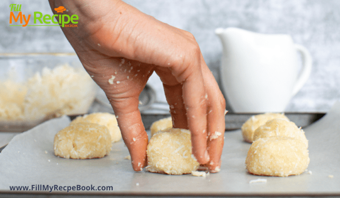 rounding the coconut ball on a baking tray