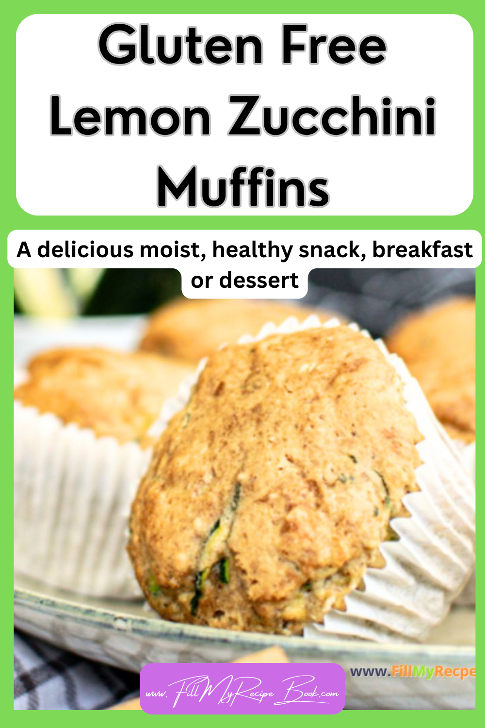 Gluten Free Lemon Zucchini Muffins are moist, healthy, and made with banana, almond butter. A delicious snack, breakfast, or dessert.