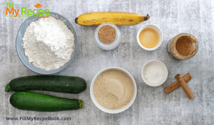 ingredients for the recipe gluten free zucchini muffins, Lemon Zucchini Muffins Gluten Free recipe. The best healthy muffin with bananas and almond butter, zucchinis for a snack or dessert.