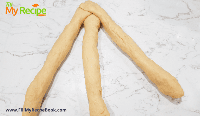 start of braiding the loaf dough