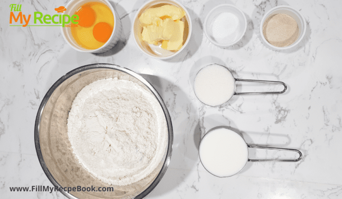 ingredients for a homemade brioche loaf of bread