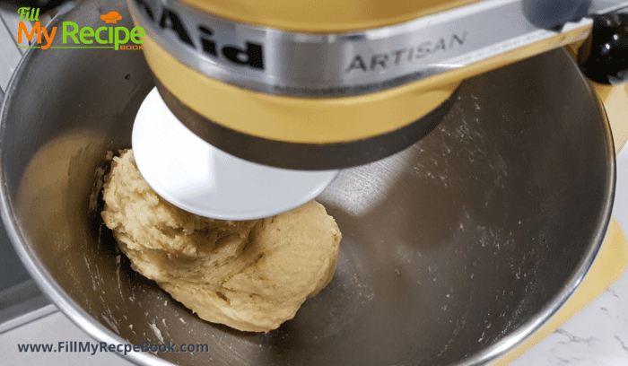 the dough mixture being mixed and ready