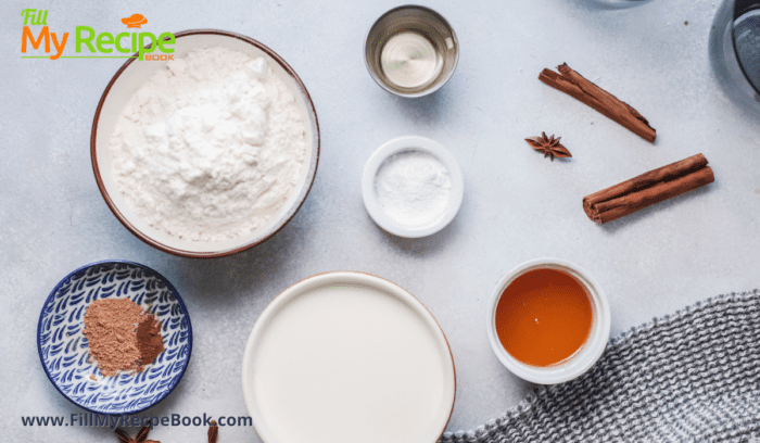 pancake ingredients all in different bowls