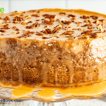 Instant Pot Salted Caramel Apple Cheesecake tart recipe. A dessert cooked with apple cider vinegar, kraft caramel sweets and cream cheese.