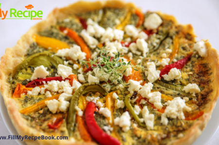 Quick Fajita Veggie Quiche recipe idea. Fajita vegetables of bell peppers and onion makes a versatile easy meatless quiche for vegetarians