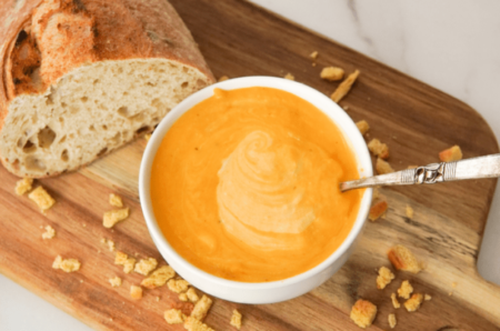 Roasted Butternut Creamy Soup. An easy creamy soup made with roasted butternut squash with herbs and maple syrup for those warm meals.