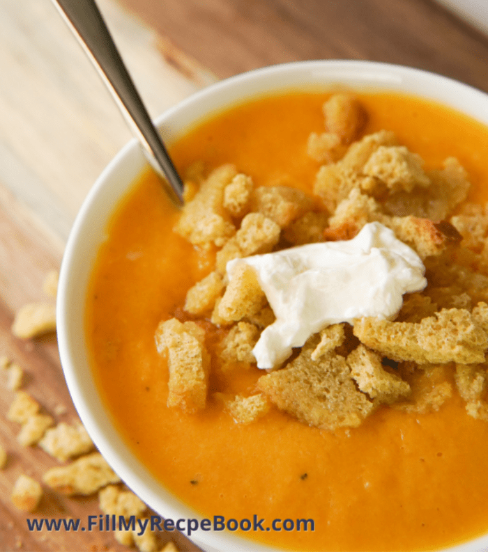 final served butternut creamy soup in a bowl