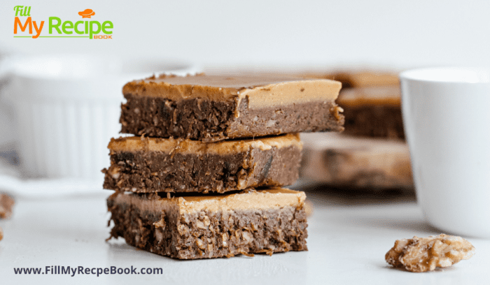 slices of nut and date chocolate brownies ready to serve