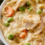 Warm up with this comforting Chicken A La King and Rice. Creamy, flavorful, and easy to make with shredded (or leftover) chicken, mushrooms, veggies, and tender rice.