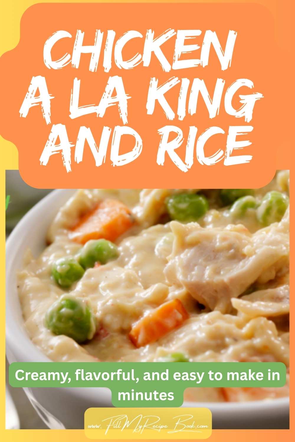 Warm up with this comforting Chicken A La King and Rice. Creamy, flavorful, and easy to make with shredded (or leftover) chicken, mushrooms, veggies, and tender rice.