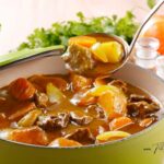 Warm up with this Comforting Beef and Vegetable Curry Stew, made with tender meat chunks, herbs and spices, rich and flavorful pan sheet roast.