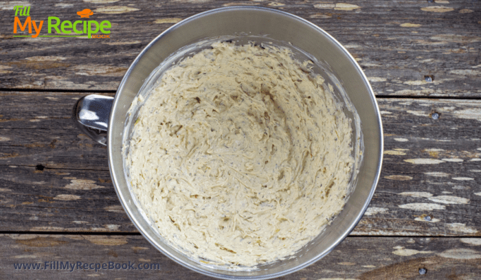 final blended green onion dip in a mixing bowl