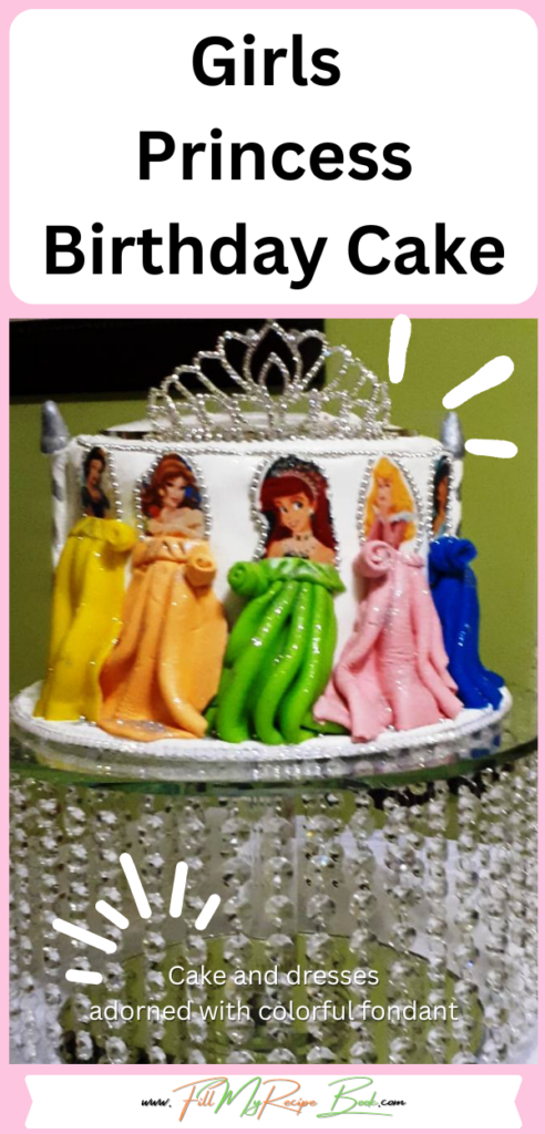 A Princess Birthday Cake Recipe for Girls. A decorated homemade Oven Baked dessert with a fondant dress design, a theme Kids love.