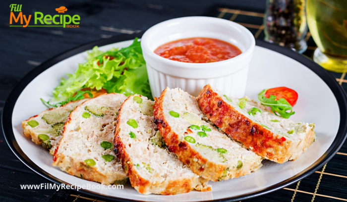 Ketchup with fresh turkey loaf for a meal. Easy Leftover Turkey Loaf recipe idea. The best healthy versatile meatloaf that uses left over turkey or chicken and vegetables for a lunch.