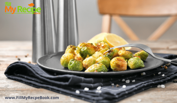 A plate of warm roasted Brussel sprouts for a side dish