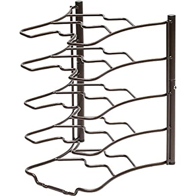 The pot and pan rack can be protracted on both sides. This pantry pot rack consists of 10 Adjustable compartments that store up to 10 pans.