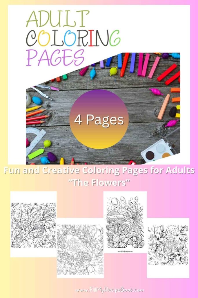 Enjoy Set of 4 Fun and creative coloring pages for adults. Coloring is therapeutic, reduces stress, and promotes mindfulness and relaxation.