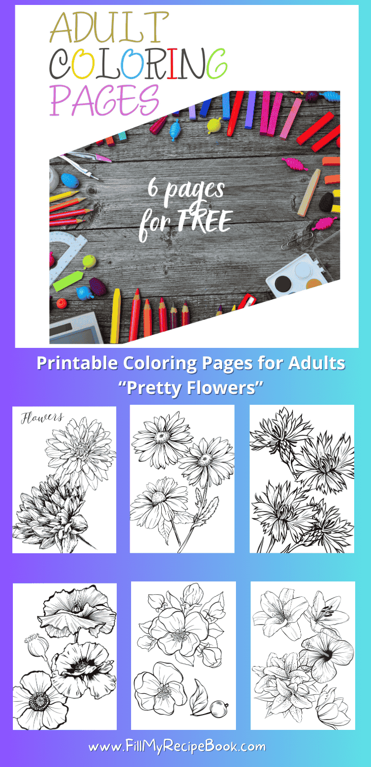 Set of 6 Printable coloring pages for adults featuring beautiful designs. A relaxing, creative hobby to reduce stress, spark creativity, and enjoy mindful moments.