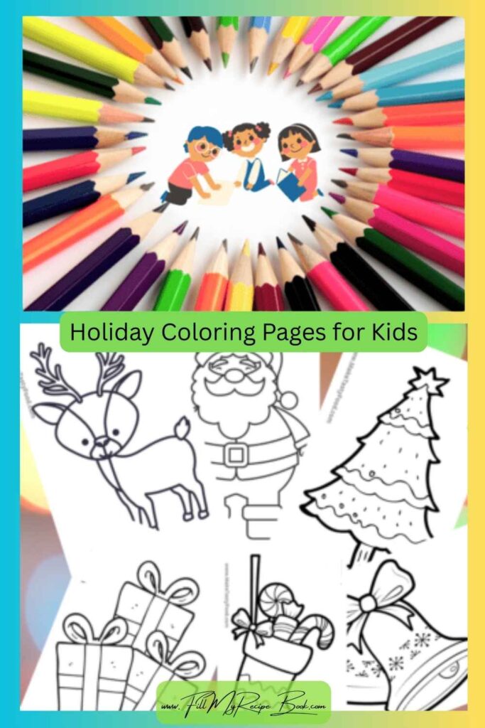 Holiday Coloring Pages for Kids. A festive set of 6 Christmas-themed printables featuring Santa, gifts, and trees. Perfect to keep kids busy, creative, and excited for the holiday season.