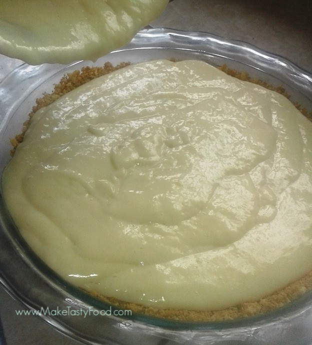 the ingredients of the milk thickened and poured over the crust